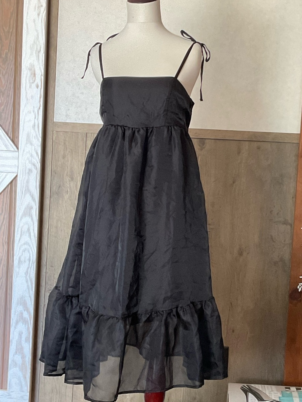 Wild Fable black sleeveless organza midi baby doll dress, size Medium - Picture 2 of 6